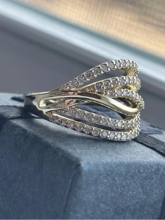 Gold Plated Multi Band Pave CZ Ring Size 6 Layered Wrap Statement Ring - Picture 6 of 11